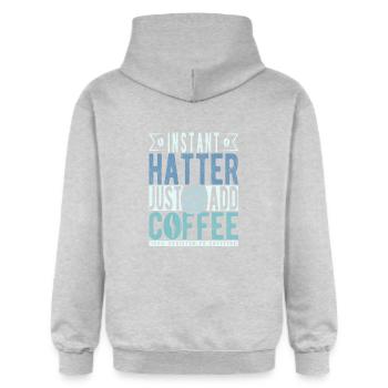 Chapelier instantané Il suffit d’ajouter du café - Sweat à capuche Softstyle® Gildan Unisexe - gris clair chiné - Dos - Liana (172cm)