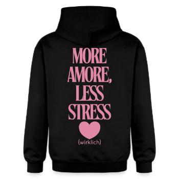 Mehr Liebe Weniger Stress  - Gildan Unisex Softstyle® Midweight Hoodie - Schwarz - Hinten - Nik (191cm)