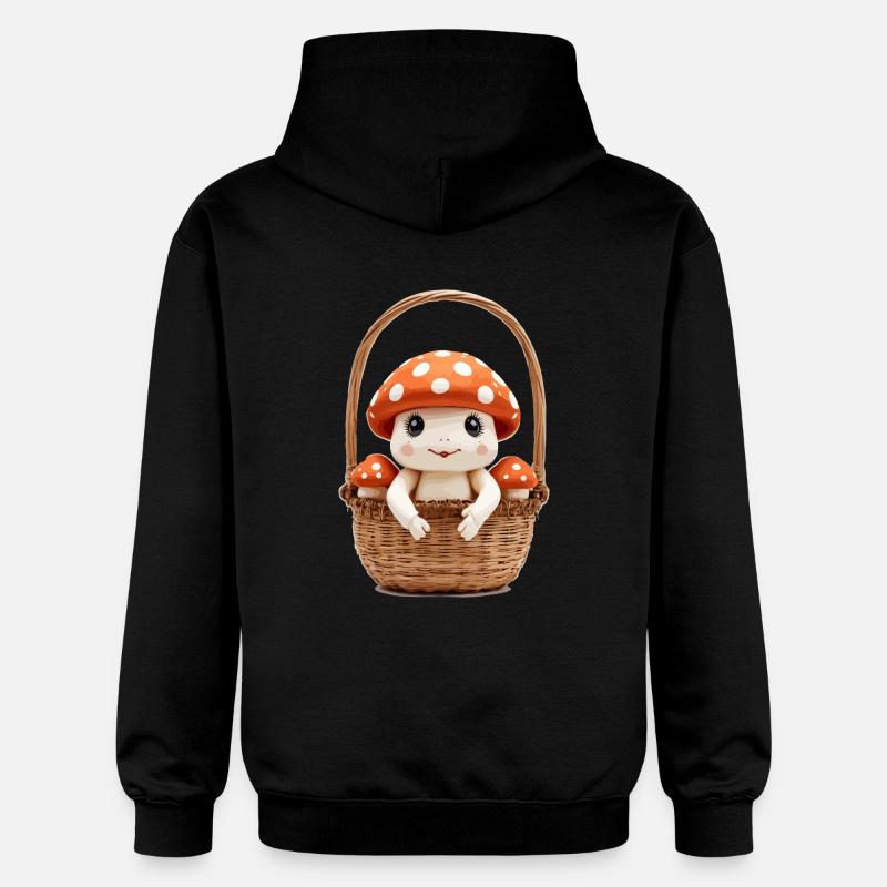 Cute toadstool in basket - Gildan Unisex Softstyle® Midweight Hoodie - black