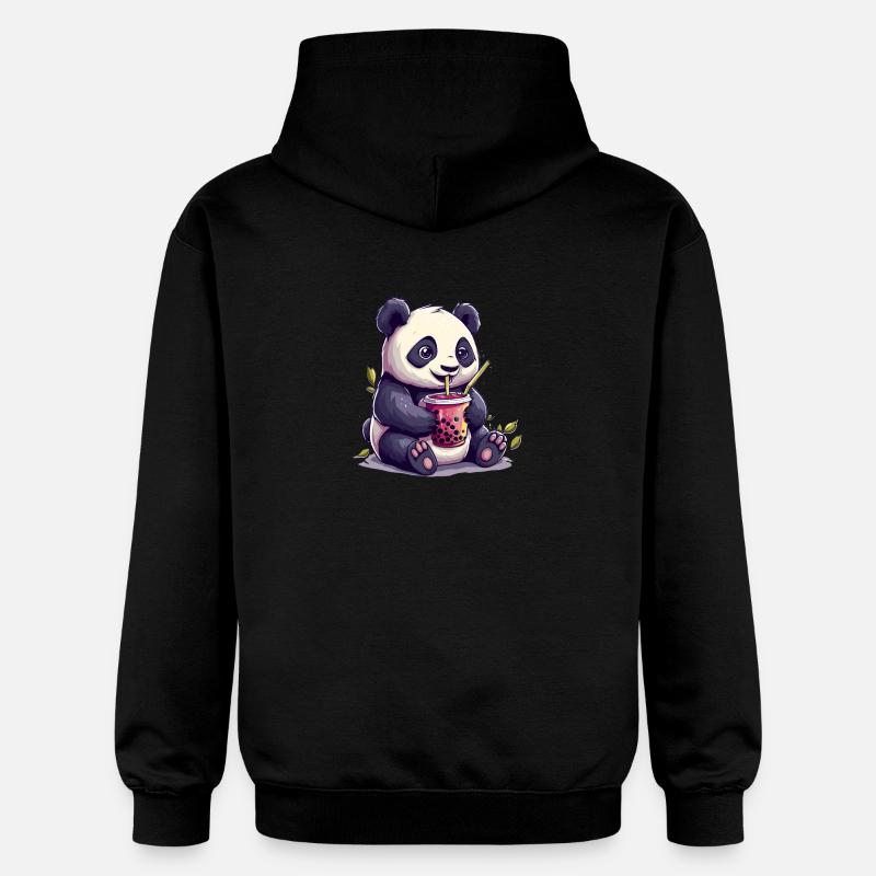 Niedlicher Panda mit Tee - Gildan Unisex Softstyle® Midweight Hoodie - Schwarz