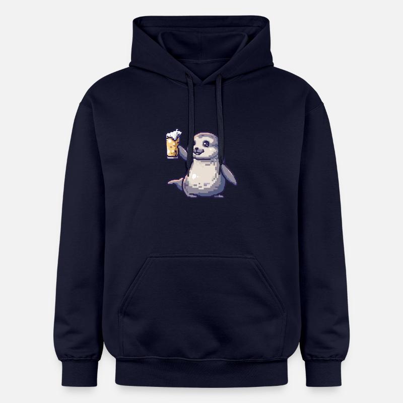 phoque animal bière pixel - Sweat à capuche Softstyle® Gildan Unisexe - bleu marine