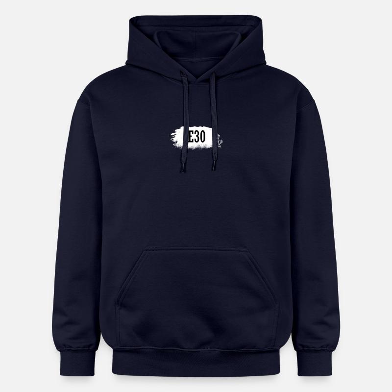 E30 lettrage blanc - Sweat à capuche Softstyle® Gildan Unisexe - bleu marine