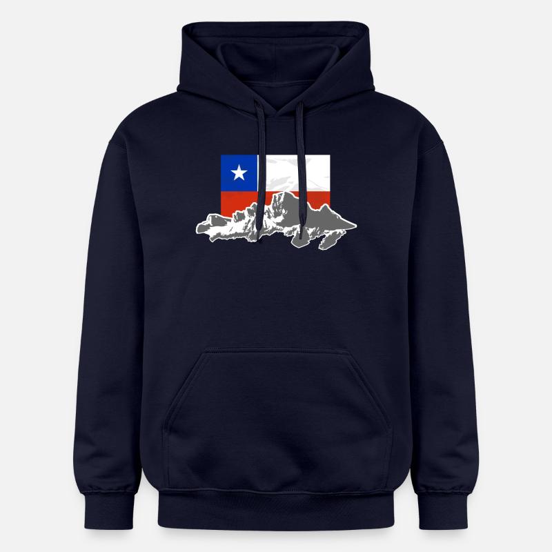 Chile - Mountains & Flag - Sweat à capuche Softstyle® Gildan Unisexe - bleu marine