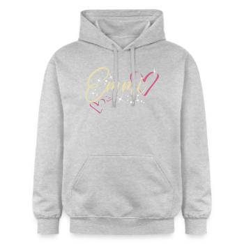 Emmi Last name First name Calligraphy heart - Gildan Unisex Softstyle® Midweight Hoodie - light heather grey - Front - Liana (172cm) & Jaron (178cm)