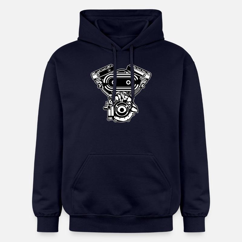 Motorcycle Engine / Engine 02_black - Gildan Unisex Softstyle® Midweight Hoodie - navy