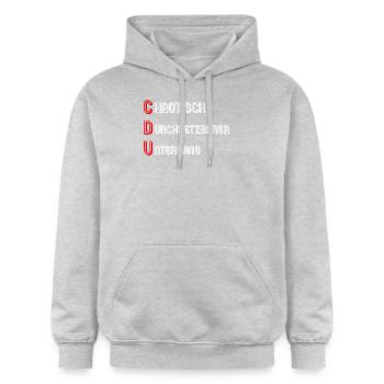 CDU Politik Bundestag Spruch - Gildan Unisex Softstyle® Midweight Hoodie - Hellgrau meliert - Vorne - Liana (172cm) & Jaron (178cm)