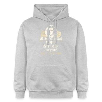 Friedrich Schiller Zitat Dummheit - Gildan Unisex Softstyle® Midweight Hoodie - Hellgrau meliert - Vorne - Liana (172cm) & Jaron (178cm)