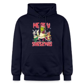 Shrek Design Merry Shrekmas Weihnachten - Gildan Unisex Softstyle® Midweight Hoodie - Navy - Vorne - Liana (172cm) & Jaron (178cm)