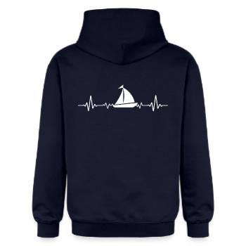 Segelboot Heartbeat Segelboot - Gildan Unisex Softstyle® Midweight Hoodie - Navy - Hinten - Liana (172cm)
