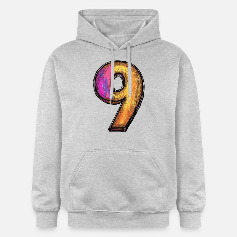 9 Symbole numérique - Sweat à capuche Softstyle® Gildan Unisexe - gris clair chiné