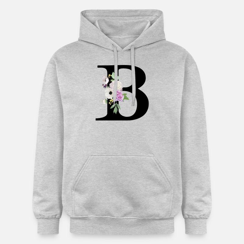 Lettre b floral violet - Sweat à capuche Softstyle® Gildan Unisexe - gris clair chiné