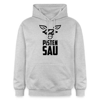 Pistensau Logo - Gildan Unisex Softstyle® Midweight Hoodie - Hellgrau meliert - Vorne - Liana (172cm) & Jaron (178cm)