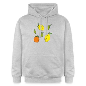 citrons, oranges, citrons verts - Sweat à capuche Softstyle® Gildan Unisexe - gris clair chiné - Devant - Liana (172cm) & Jaron (178cm)