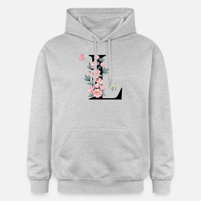 Lettre l fleurs rose - Sweat à capuche Softstyle® Gildan Unisexe - gris clair chiné