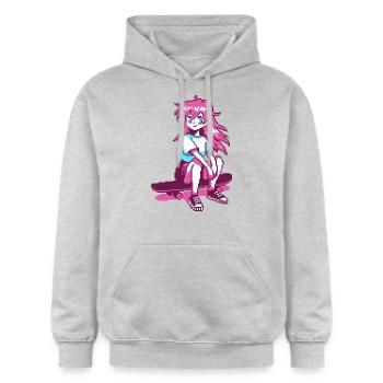 8bit SK8er GRL - Gildan Unisex Softstyle® Midweight Hoodie - light heather grey - Front - Liana (172cm) & Jaron (178cm)