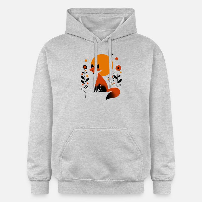 Renard rétro avec des fleurs - Sweat à capuche Softstyle® Gildan Unisexe - gris clair chiné