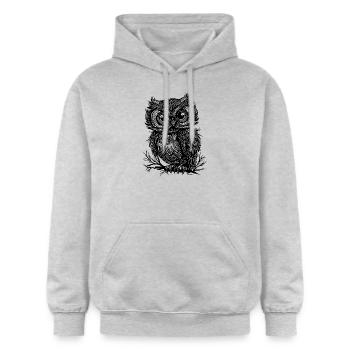 Große Augen Wald Eule auf einem Ast - Gildan Unisex Softstyle® Midweight Hoodie - Hellgrau meliert - Vorne - Liana (172cm) & Jaron (178cm)