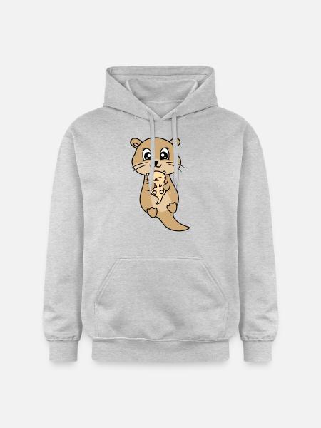 Mère et bébé loutre mignon - Sweat à capuche Softstyle® Gildan Unisexe - gris clair chiné