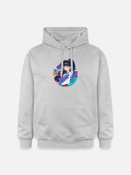 Anime Girl z Windbreaker z lat 80., Estetyka Anime - Bluza z kapturem typu unisex Gildan Softstyle® Midweight - jasnoszary melanż