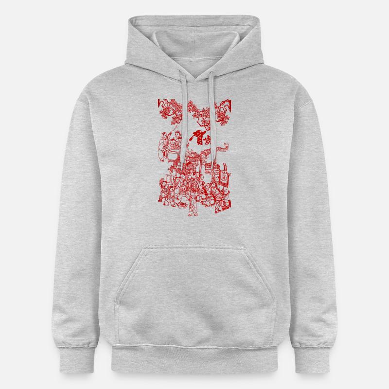 Folklore Chinois Graphique - Sweat à capuche Softstyle® Gildan Unisexe - gris clair chiné