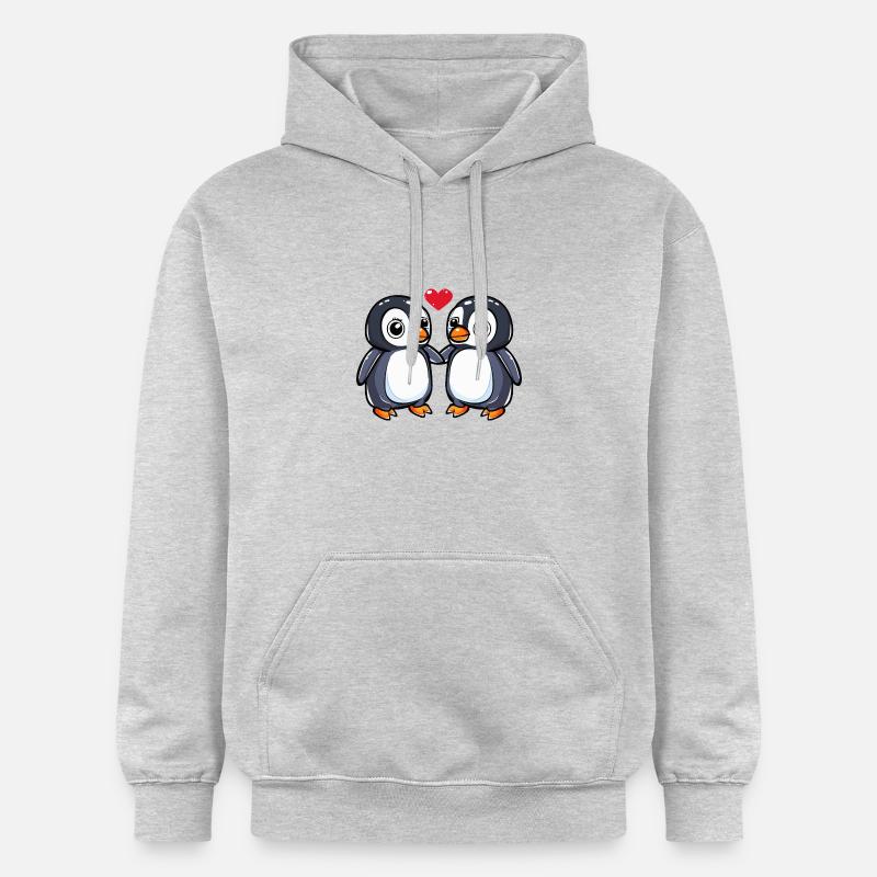 Pingouin Couple Saint-Valentin - Sweat à capuche Softstyle® Gildan Unisexe - gris clair chiné