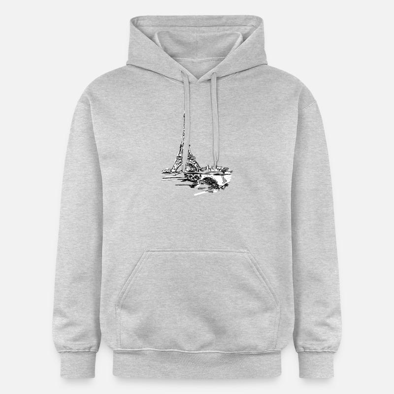 Skyline parisienne : Tour Eiffel louche - Sweat à capuche Softstyle® Gildan Unisexe - gris clair chiné