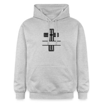 Monogramm-Kreuz - Gildan Unisex Softstyle® Midweight Hoodie - Hellgrau meliert - Vorne - Liana (172cm) & Jaron (178cm)