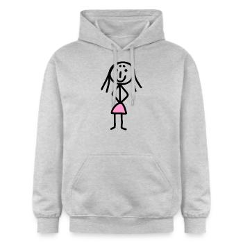 Funny Strichmännchen Frau mit rosa Rock - Gildan Unisex Softstyle® Midweight Hoodie - Hellgrau meliert - Vorne - Liana (172cm) & Jaron (178cm)