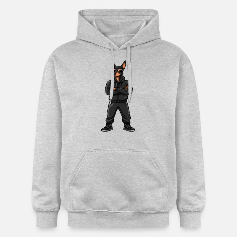 Bande dessinée de chien doberman - Sweat à capuche Softstyle® Gildan Unisexe - gris clair chiné