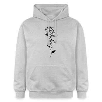 Tanja Nom Prénom Fleur - Sweat à capuche Softstyle® Gildan Unisexe - gris clair chiné - Devant - Liana (172cm) & Jaron (178cm)