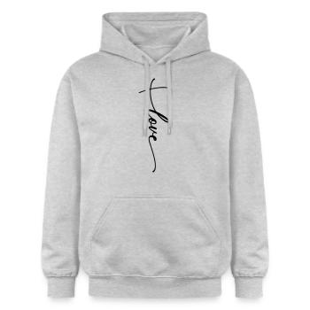 Love Cross Cursive Font - Gildan Unisex Softstyle® Midweight Hoodie - light heather grey - Front - Liana (172cm) & Jaron (178cm)