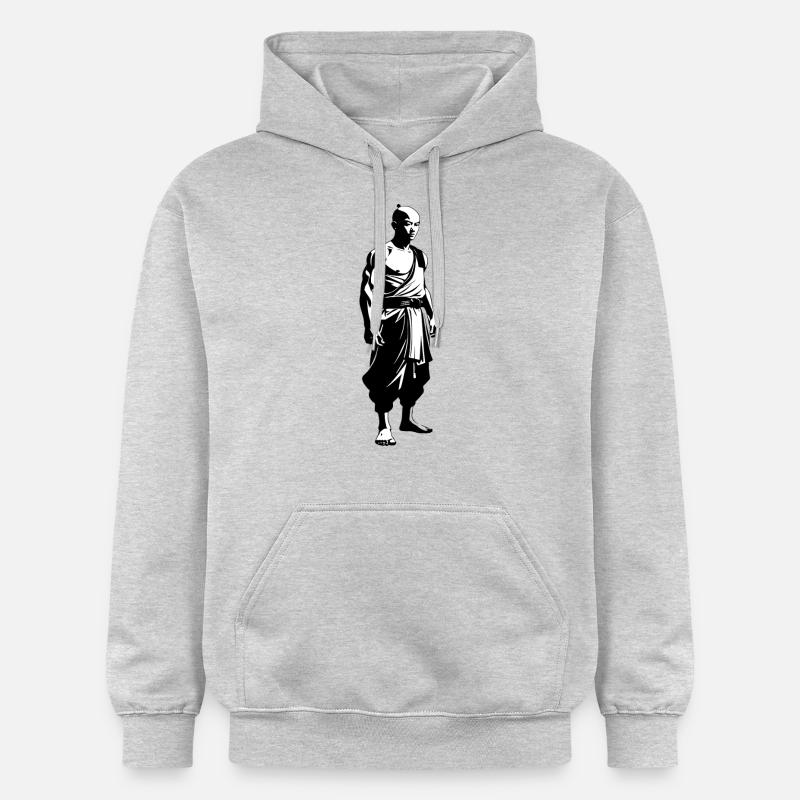 Moine Shaolin - Arts Martiaux Sticker - Sweat à capuche Softstyle® Gildan Unisexe - gris clair chiné