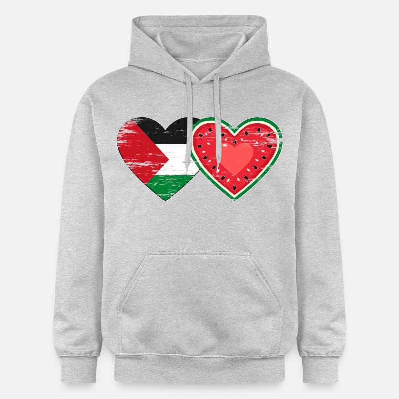 Palestine pastèque drapeau coeur utilisé - Sweat à capuche Softstyle® Gildan Unisexe - gris clair chiné