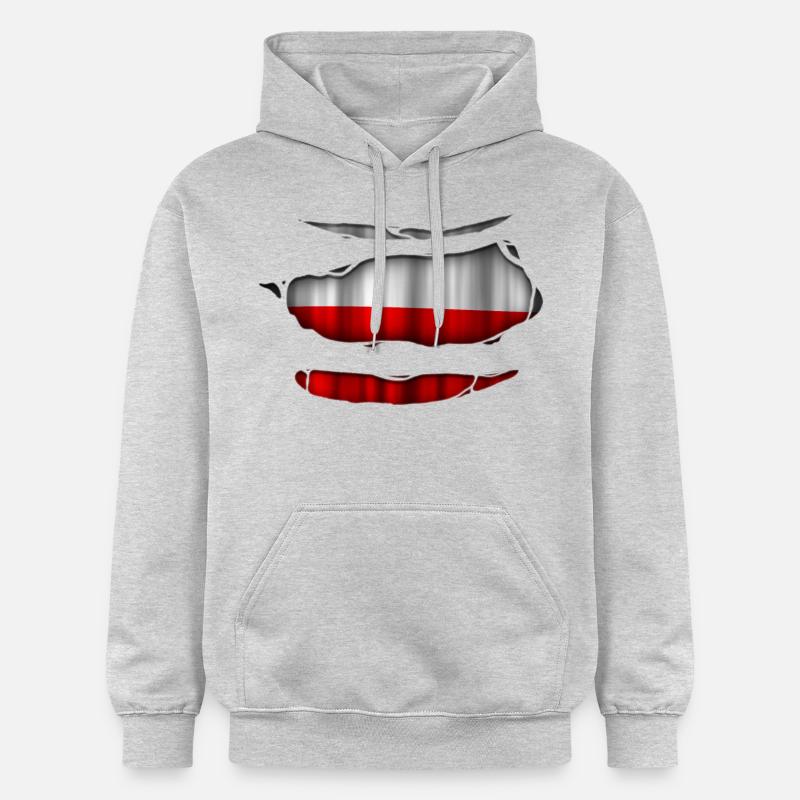 Pologne Drapeau Ripped 017 - Sweat à capuche Softstyle® Gildan Unisexe - gris clair chiné