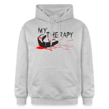 My Therapy - Gildan Unisex Softstyle® Midweight Hoodie - Hellgrau meliert - Vorne - Liana (172cm) & Jaron (178cm)