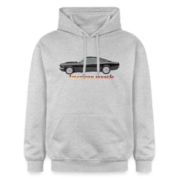 Voiture de muscle américaine - Sweat à capuche Softstyle® Gildan Unisexe - gris clair chiné - Devant - Liana (172cm) & Jaron (178cm)