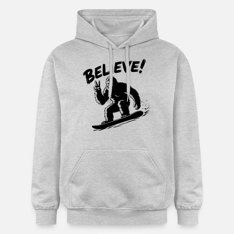 Sasquatch Bigfoot Snowboard Snowboarder - Sweat à capuche Softstyle® Gildan Unisexe - gris clair chiné