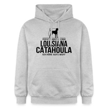 LOUISIANA CATAHOULA wuff - Gildan Unisex Softstyle® Midweight Hoodie - Hellgrau meliert - Vorne - Liana (172cm) & Jaron (178cm)