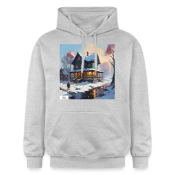 Ruhiges Winterhaus - Gildan Unisex Softstyle® Midweight Hoodie - Hellgrau meliert - Vorne - Liana (172cm) & Jaron (178cm)