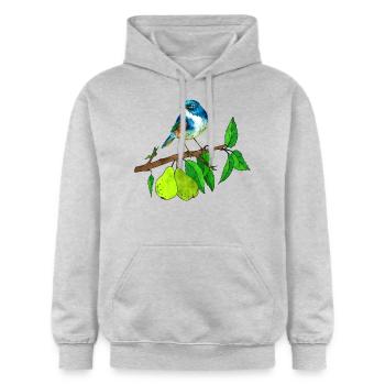 Blauer Vogel und Birne - Gildan Unisex Softstyle® Midweight Hoodie - Hellgrau meliert - Vorne - Liana (172cm) & Jaron (178cm)