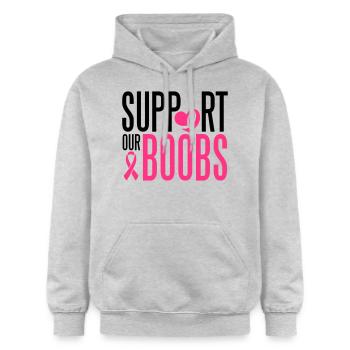 Support our boobs - Gildan Unisex Softstyle® Midweight Hoodie - Hellgrau meliert - Vorne - Liana (172cm) & Jaron (178cm)