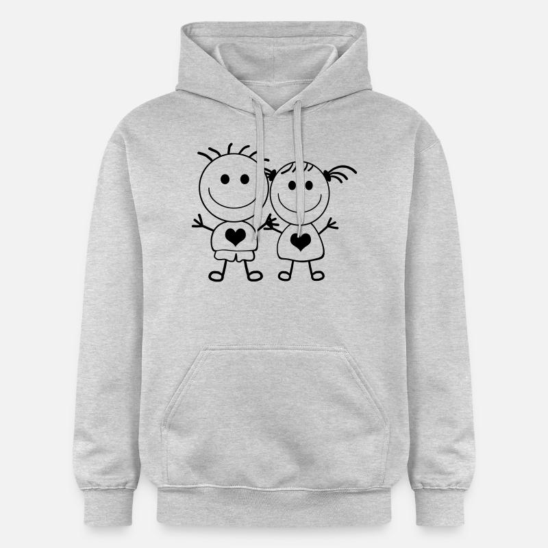 Junge und Mädchen - Strichmännchen-Paar - Gildan Unisex Softstyle® Midweight Hoodie - Hellgrau meliert
