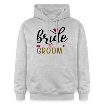 Braut & Bräutigam: Hochzeitsfeier - Gildan Unisex Softstyle® Midweight Hoodie - Hellgrau meliert - Vorne - Liana (172cm) & Jaron (178cm)