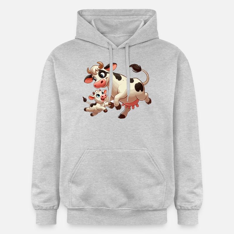 Kuhmutter mit herumtollendem Kind - Gildan Unisex Softstyle® Midweight Hoodie - Hellgrau meliert