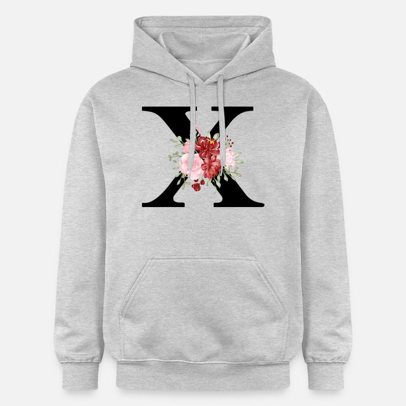 Lettre x floral rouge - Sweat à capuche Softstyle® Gildan Unisexe - gris clair chiné