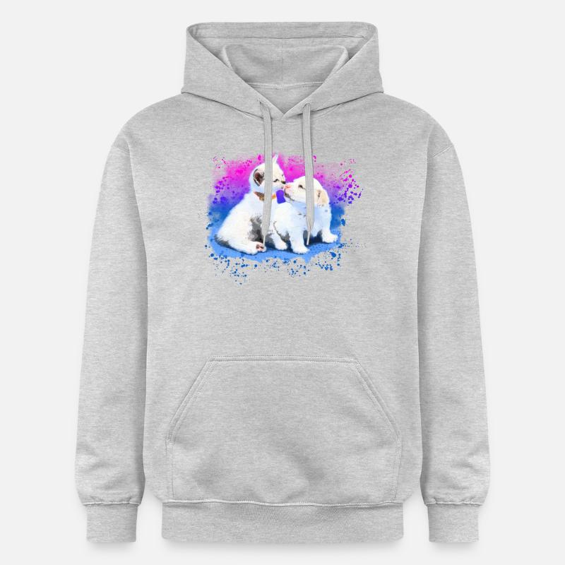 Chaton câlin et chiot - Sweat à capuche Softstyle® Gildan Unisexe - gris clair chiné