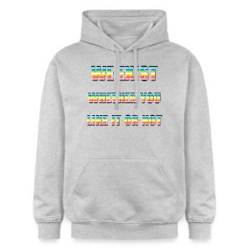 We Exist - Queer Flag - Gildan Unisex Softstyle® Midweight Hoodie - light heather grey - Front - Liana (172cm) & Jaron (178cm)