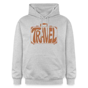 Reisen - Cooler Urlaubskoffer Piktogramm - Gildan Unisex Softstyle® Midweight Hoodie - Hellgrau meliert - Vorne - Liana (172cm) & Jaron (178cm)