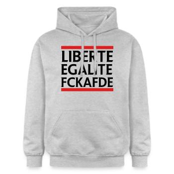 AFD Anti Politik - Gildan Unisex Softstyle® Midweight Hoodie - Hellgrau meliert - Vorne - Liana (172cm) & Jaron (178cm)