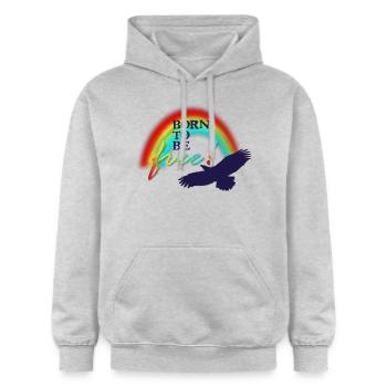Né pour être libre - Sweat à capuche Softstyle® Gildan Unisexe - gris clair chiné - Devant - Liana (172cm) & Jaron (178cm)